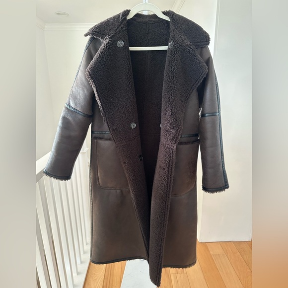 ZARA WOMEN LONG DOUBLE FACED COAT BROWN REVERSIBLE - Picture 7 of 16